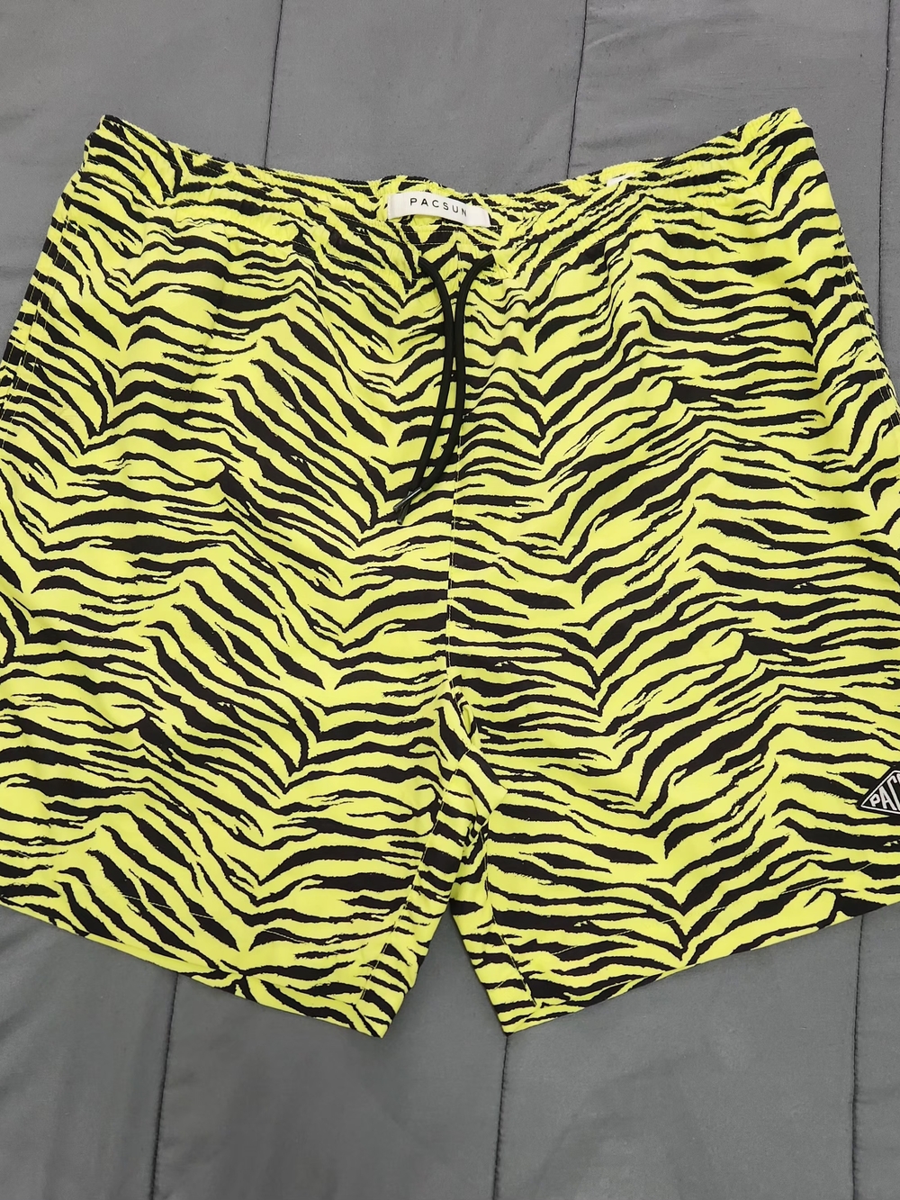 PacSun Men’s Neon Yellow Zebra Print Swim Trunks